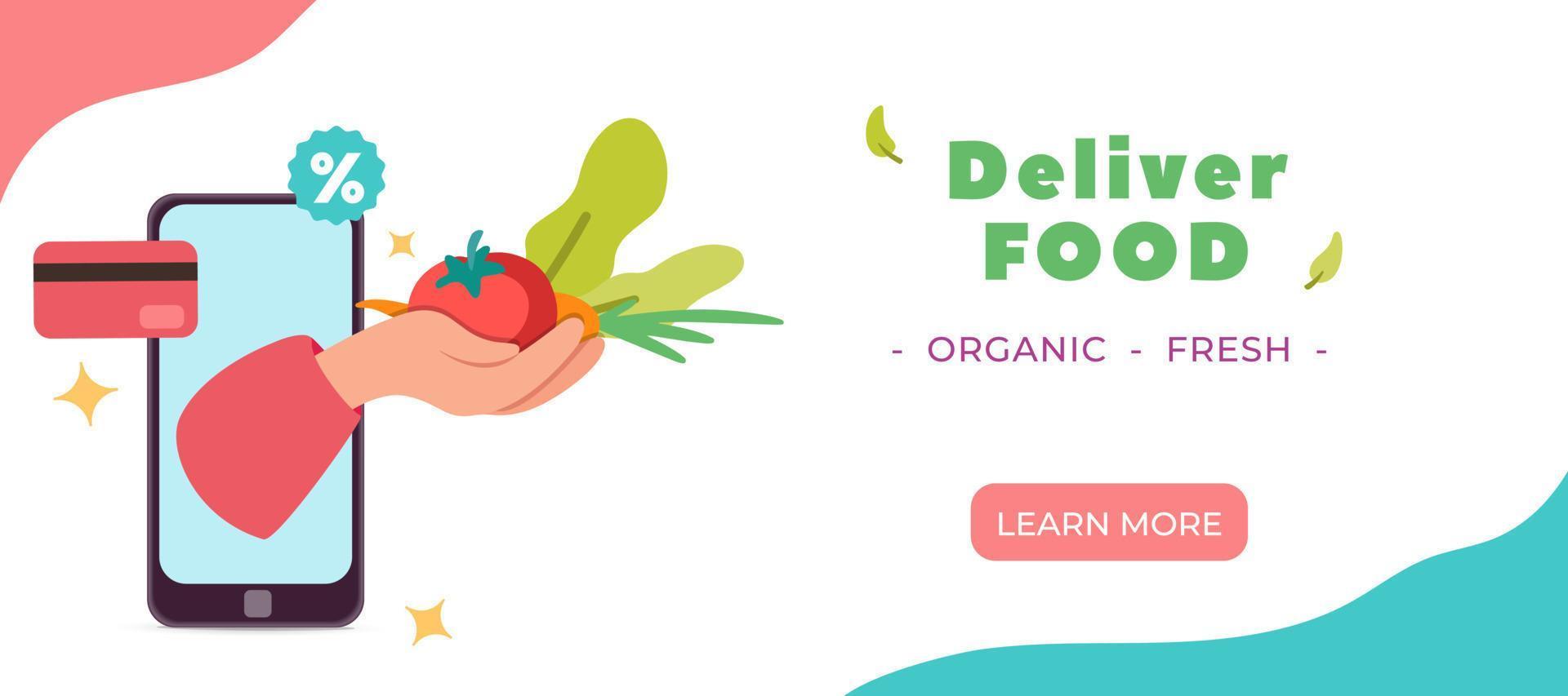 Order and deliver online organic food design web page template banner vector