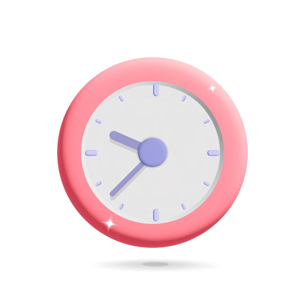 3d vector round pink alarm clock to watch hours icon design