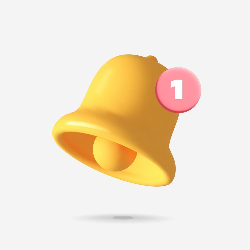 3d vector notification bell with new message icon design illustration