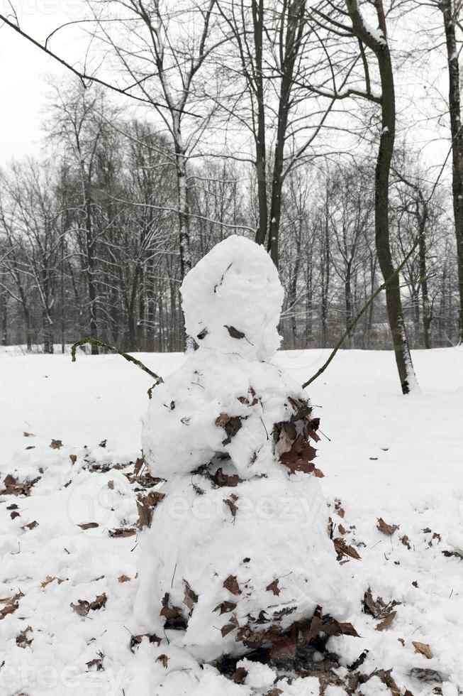 tall snowman, close up photo