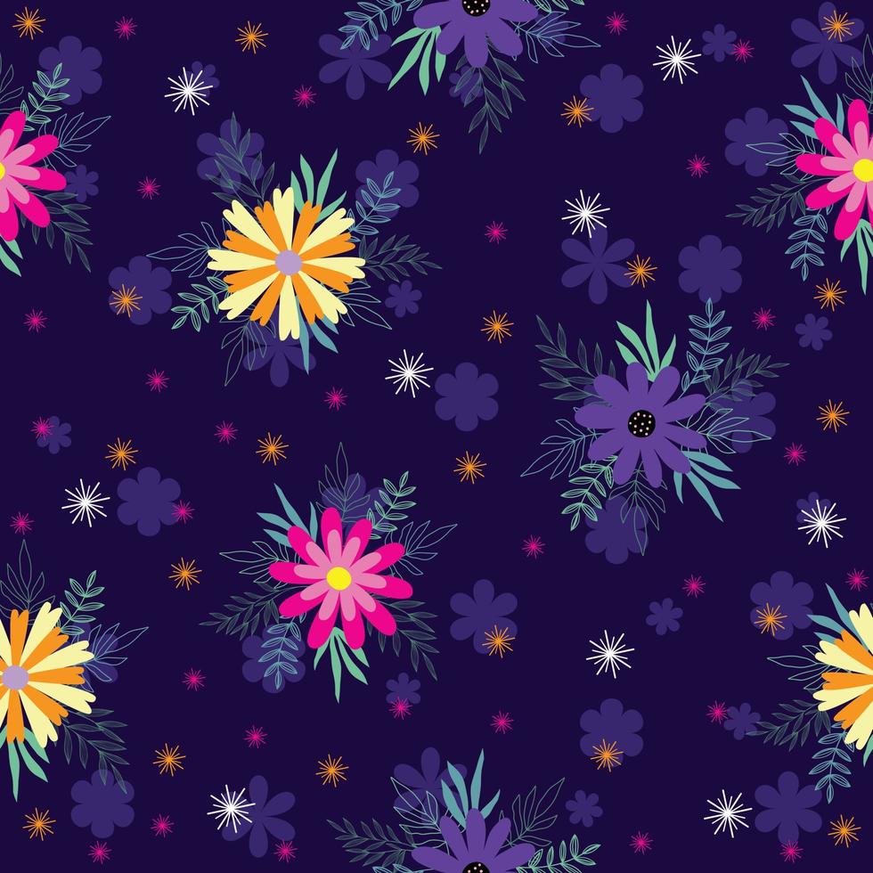 patrón floral sin fisuras dibujado a mano flores de colores fondo natural con coloridas flores pintadas vector