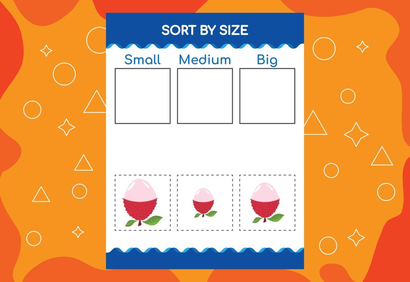 Sort Images By Size With Fruits. Educational Worksheet For Kids vector