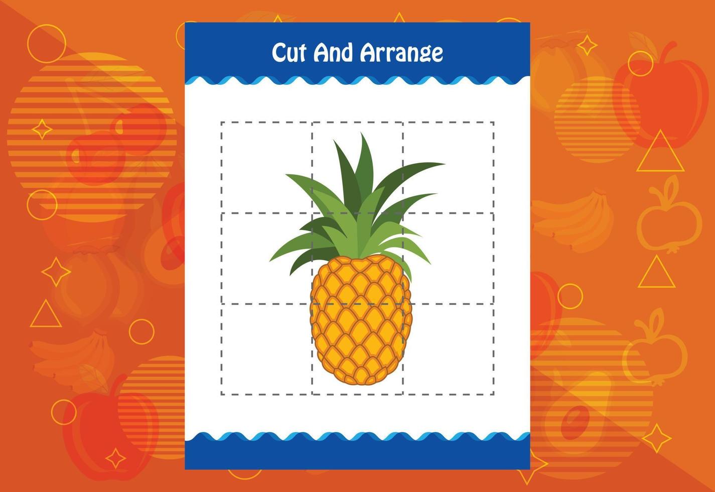 Cut and arrange with a fruit worksheet for kids. Educational game for children vector