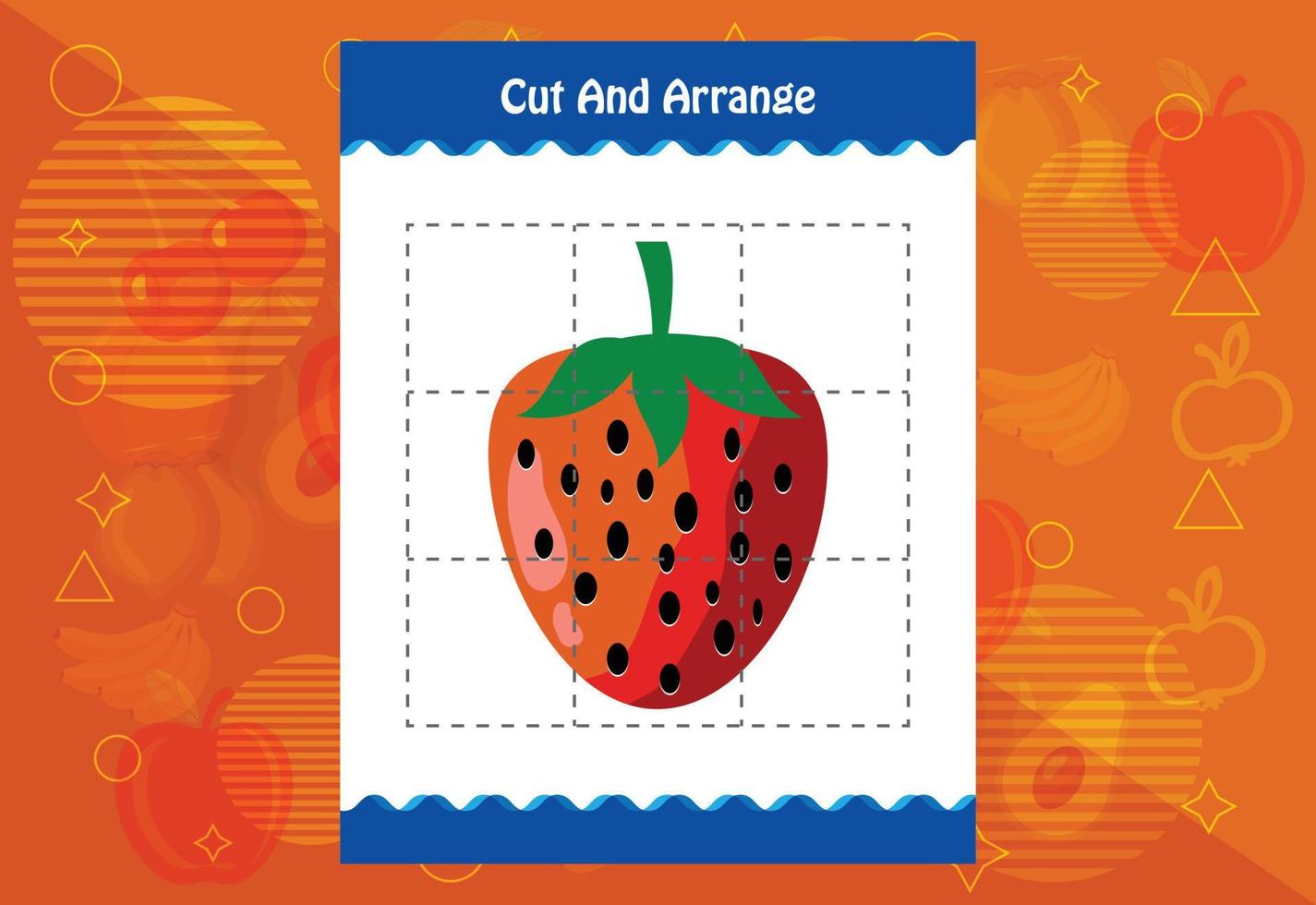 Cut and arrange with a fruit worksheet for kids. Educational game for children vector