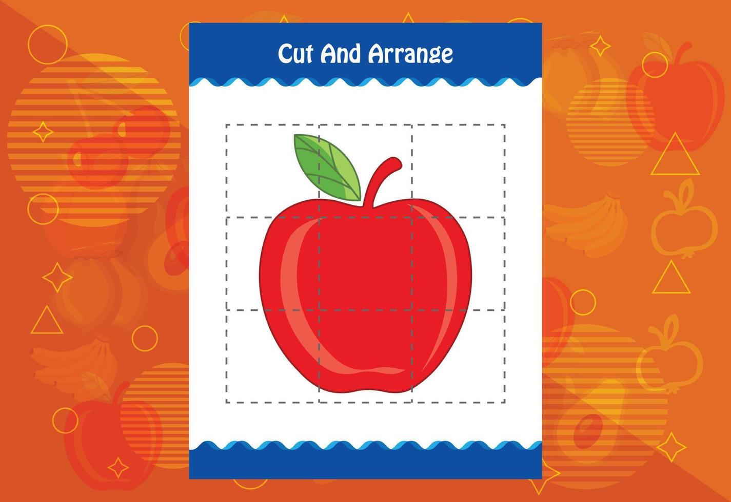 Cut and arrange with a fruit worksheet for kids. Educational game for children vector