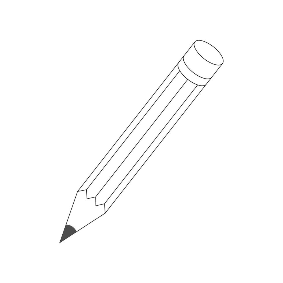 Pencil icon vector with eraser for graphic design, line work pencil, black and white pencil art work. Black outline pictogram on white background. illustration