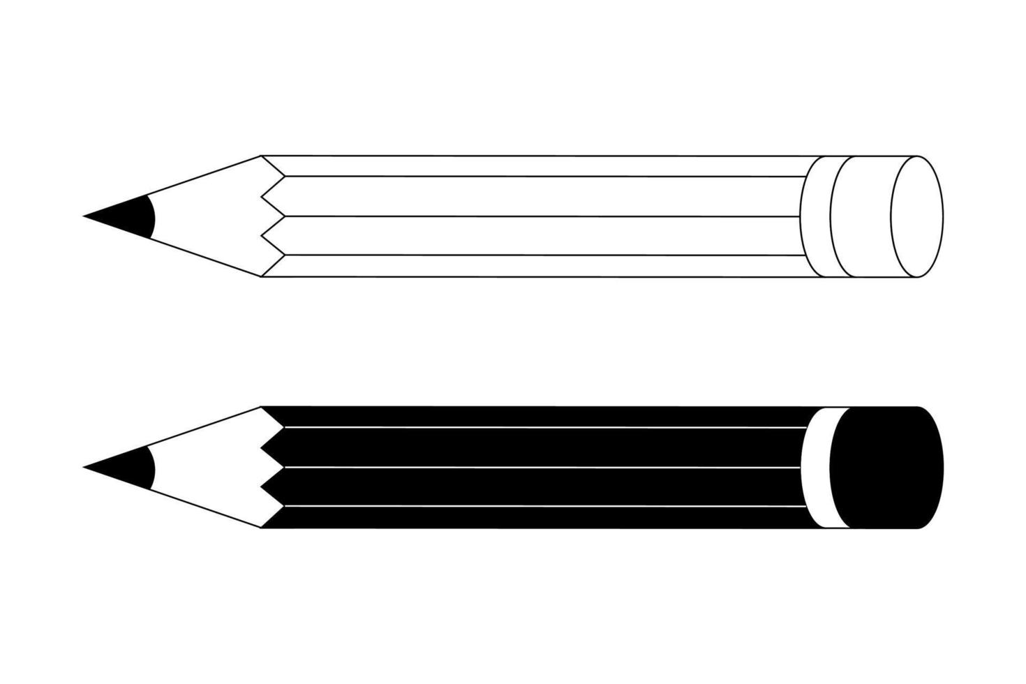 Pencil icon vector with eraser for graphic design, line work pencil, black and white pencil art work. Black outline pictogram on white background. illustration