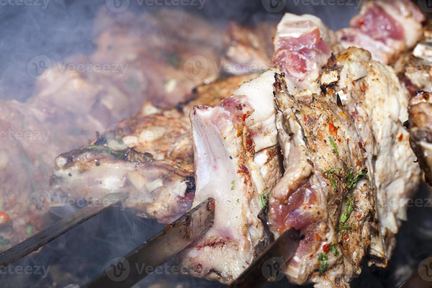cooking kebab, close-up photo