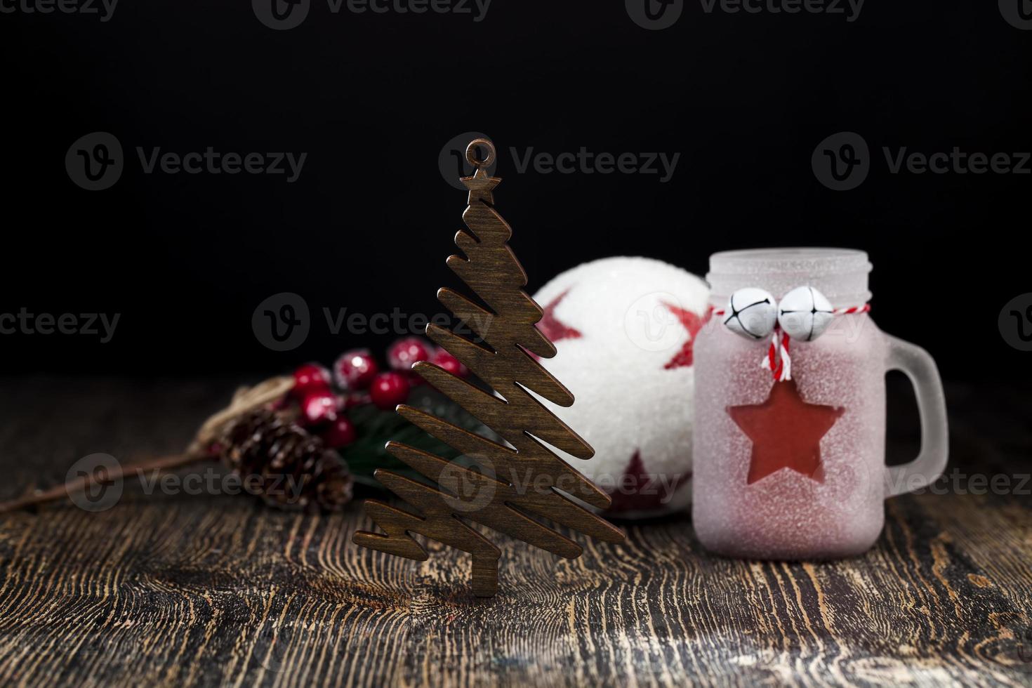 wooden Christmas tree and other New Year's toys for the holiday photo