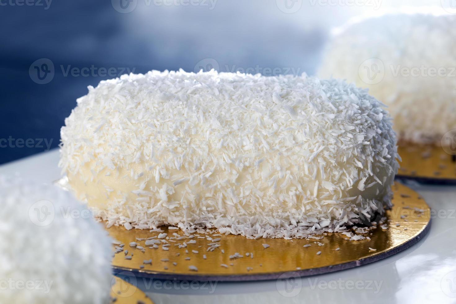 a cake with creamy coconut filling photo