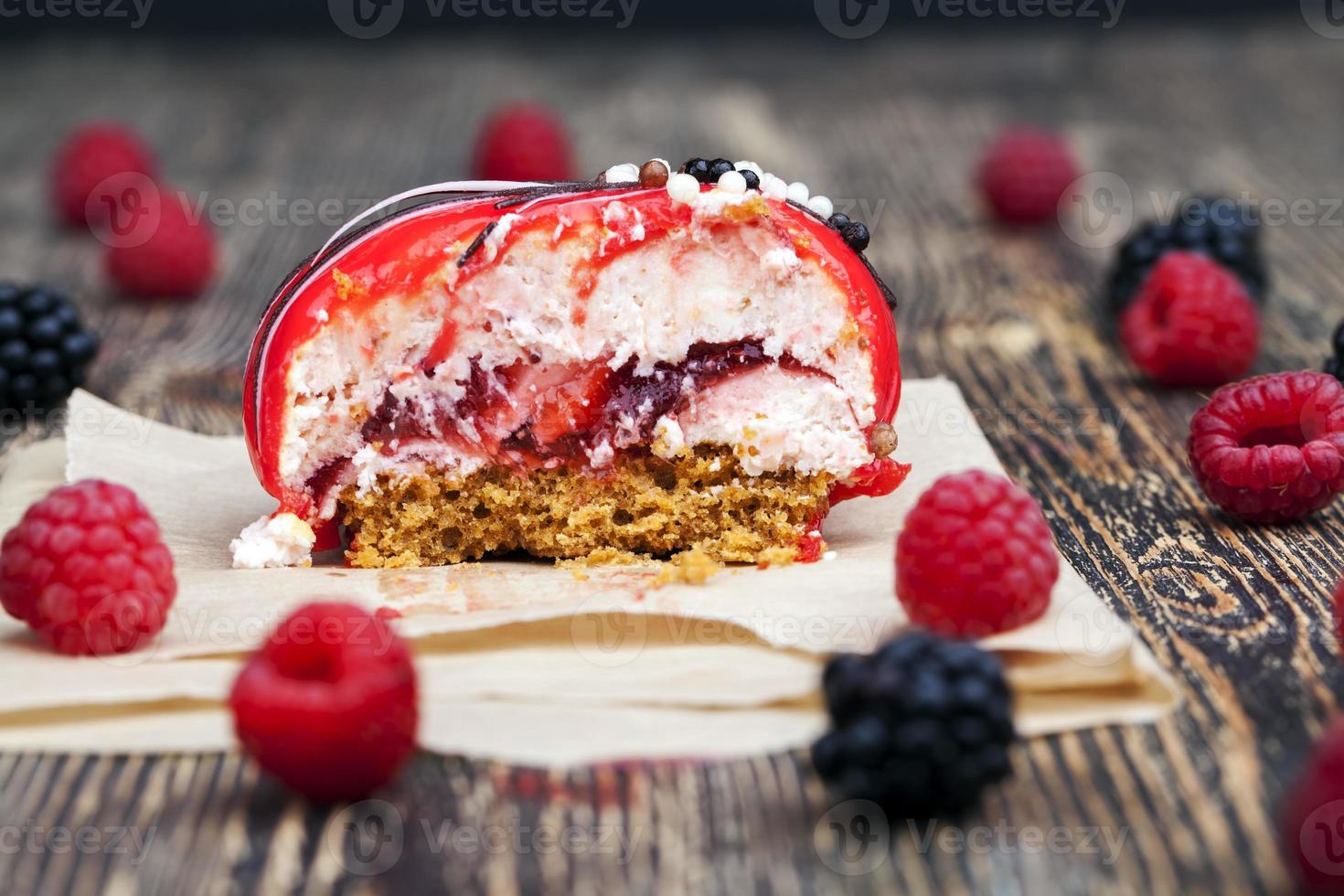 fresh cake with red raspberry jam photo