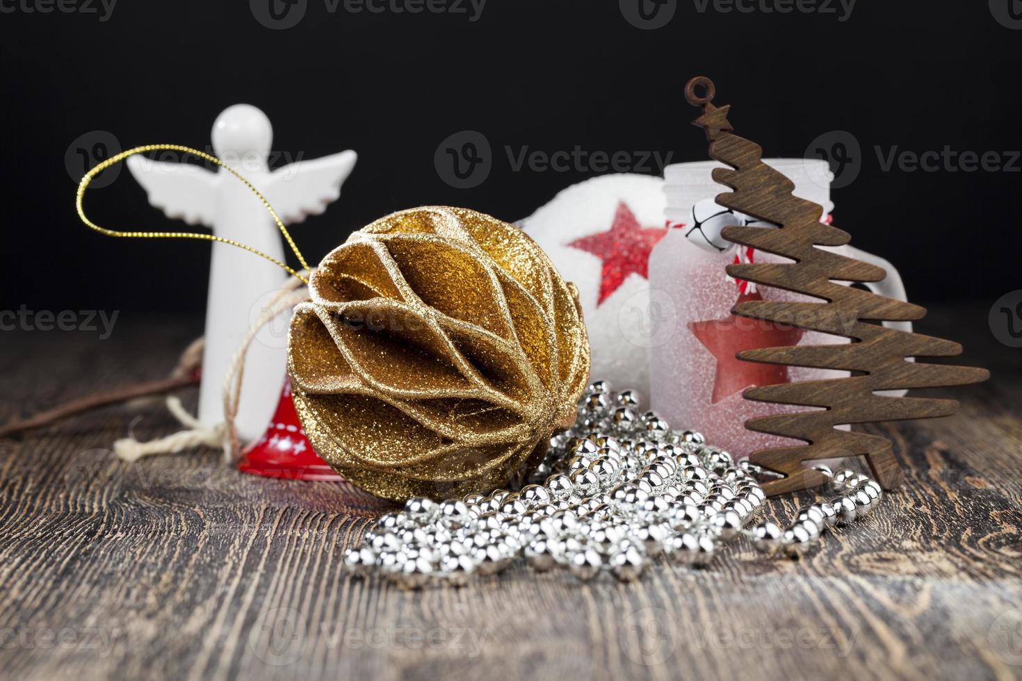 wooden Christmas tree and other New Year's toys for the holiday photo