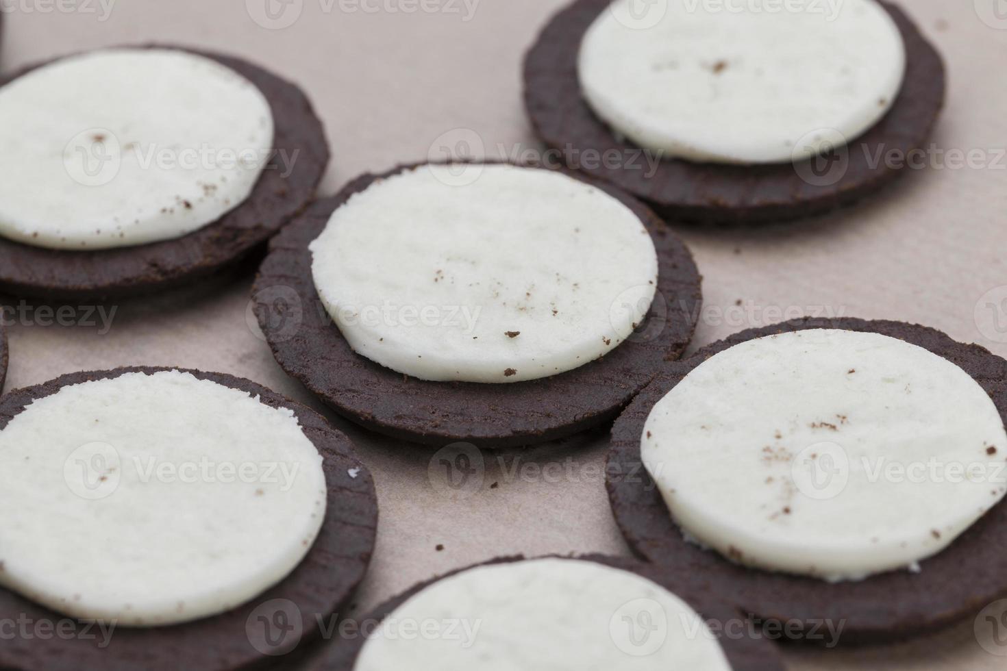 chocolate cookies with creamy cream filling photo