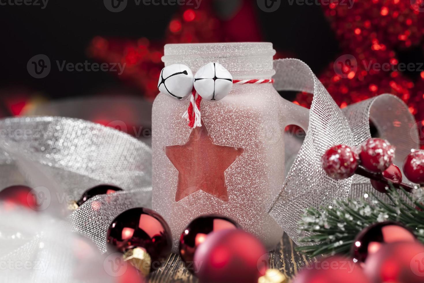 christmas candle in a glass jar and other decorations 9441331 Stock Photo at Vecteezy