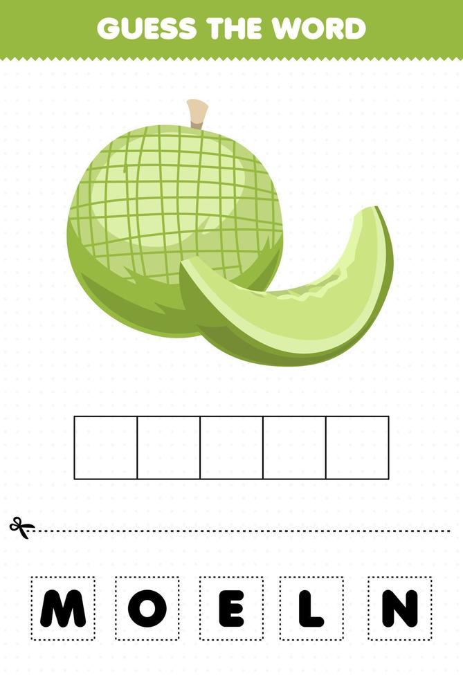 Education game for children guess the word letters practicing cute fruit melon vector