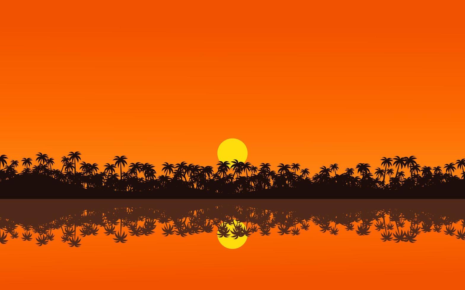 ilustración de paisaje de puesta de sol tropical vector