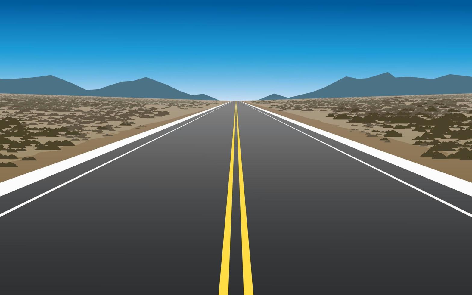 Empty straight highway in desert illustration vector