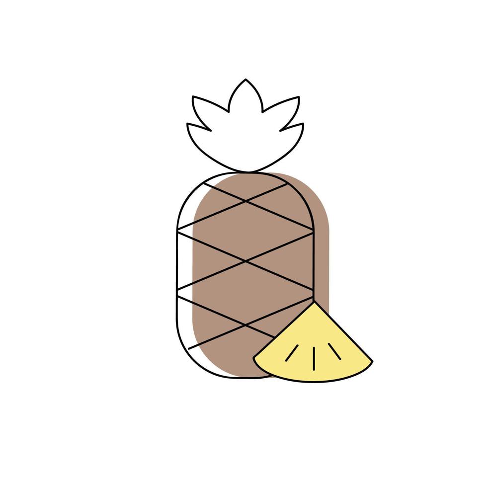 Minimal stylish icon with a oneline pineapple and a slice vector