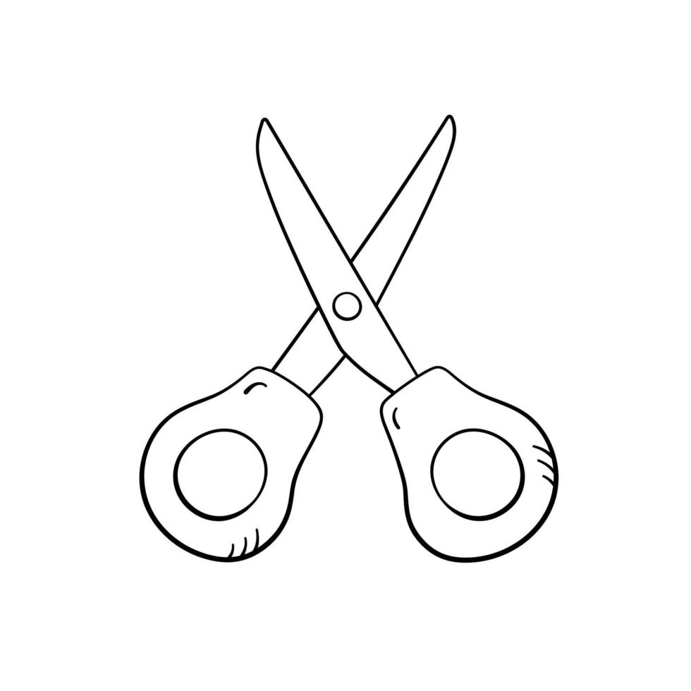 Scissor in doodle style, vector illustration. School tool icon for print and design. Isolated element on a white background. Back to school concept, hand drawn graphic sketch.