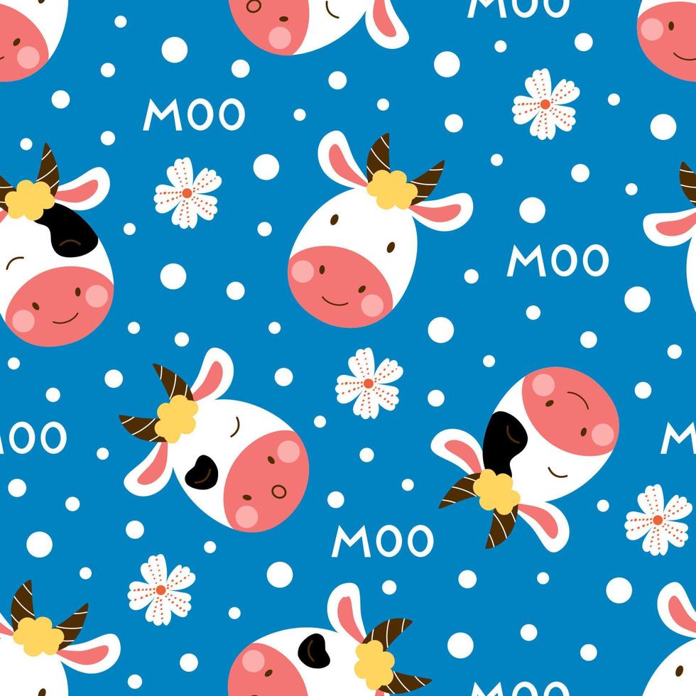 Seamless pattern with cute baby cows vector