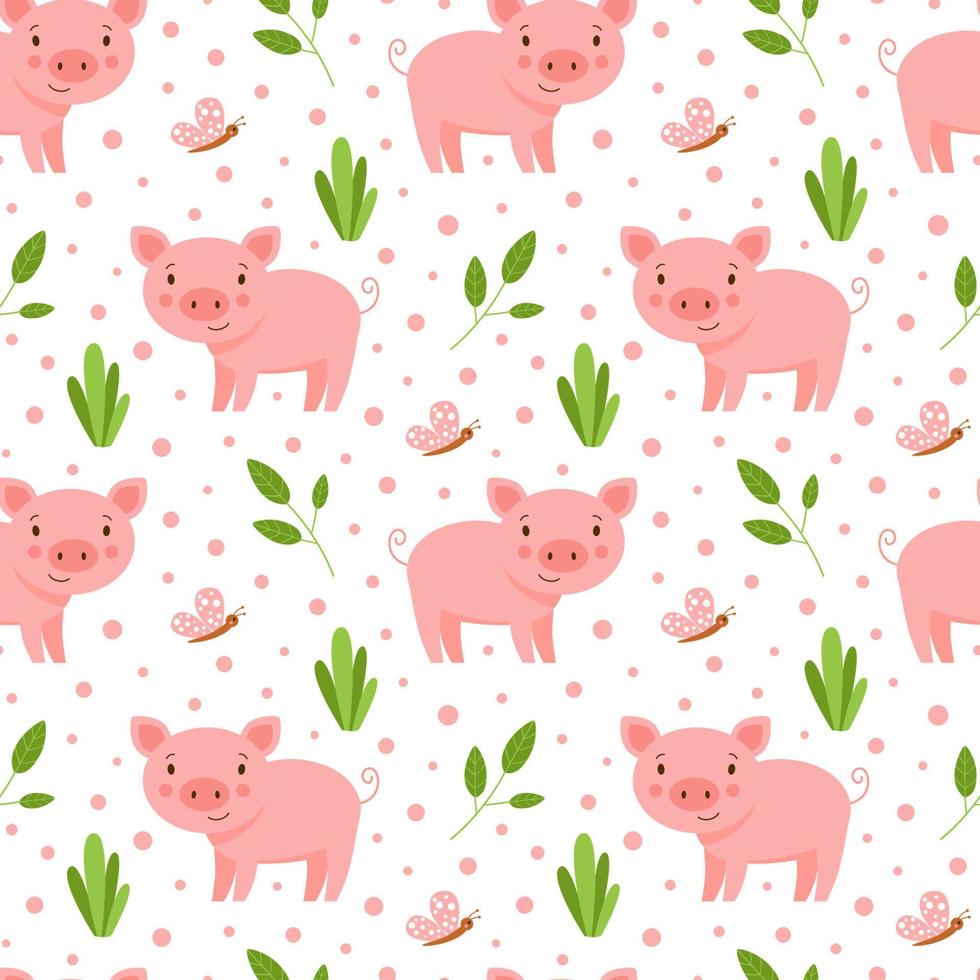 Cute seamless pattern with funny little pigs vector