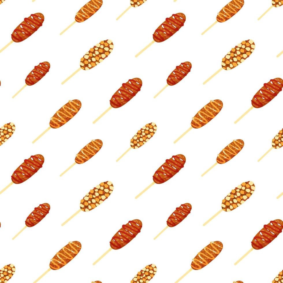 Seamless vector pattern with Asian street food corndogs