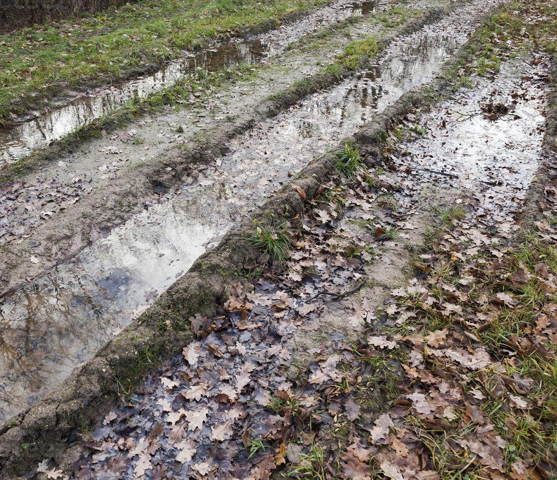 Autumn dirt on the road photo