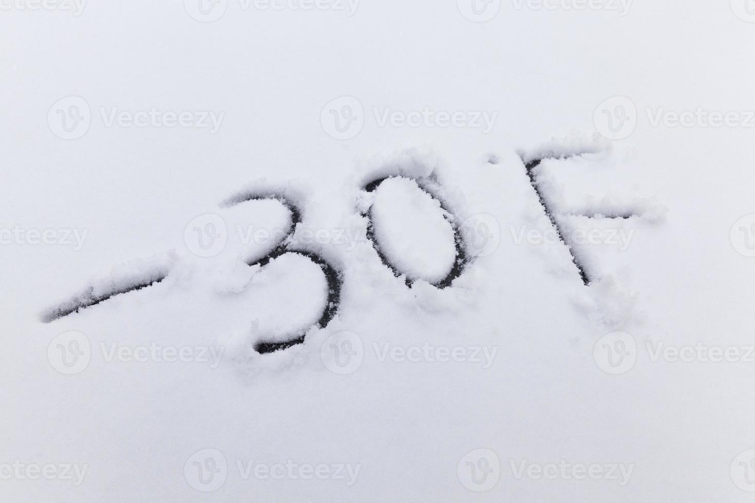 drawn on the snow, temperature symbols denoting negative very cold weather photo