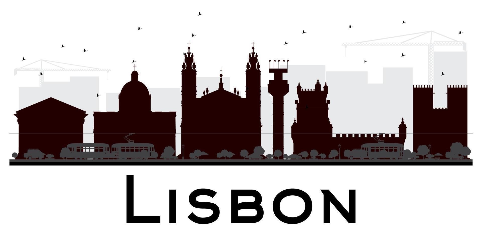 Lisbon City skyline black and white silhouette. vector