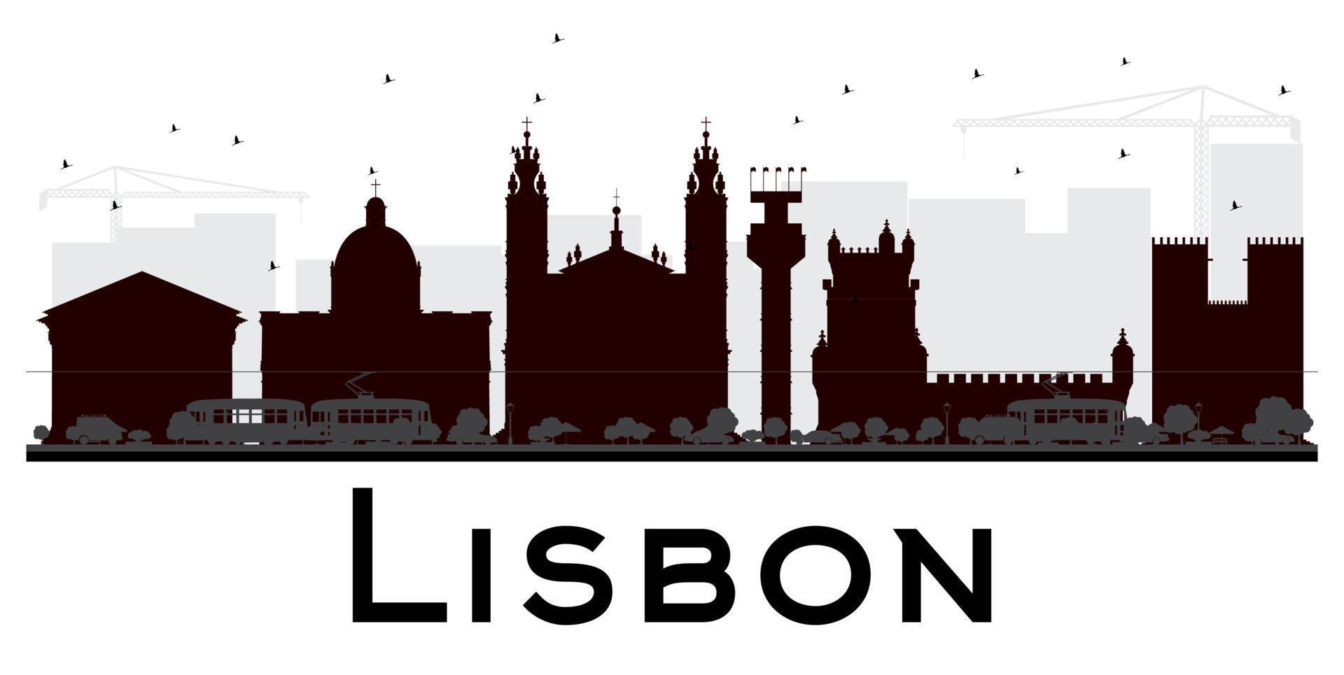 Silueta en blanco y negro del horizonte de la ciudad de Lisboa. vector