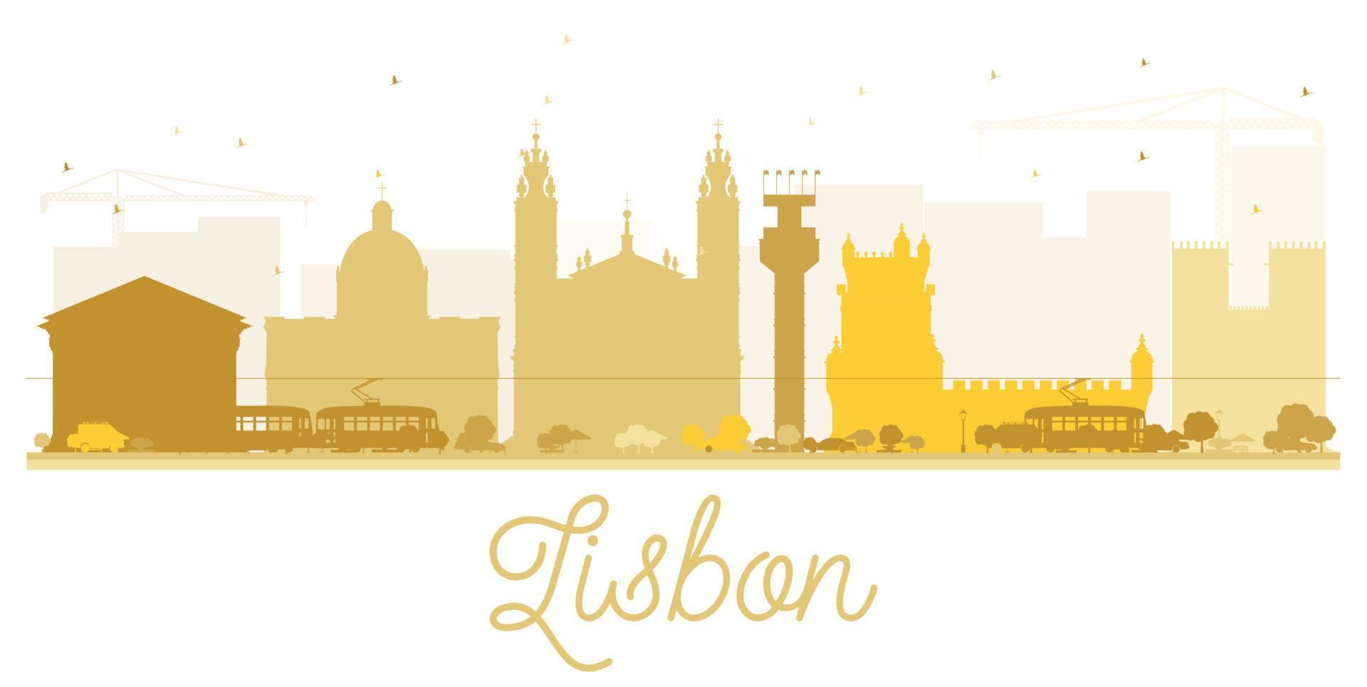 silueta dorada del horizonte de la ciudad de lisboa. vector