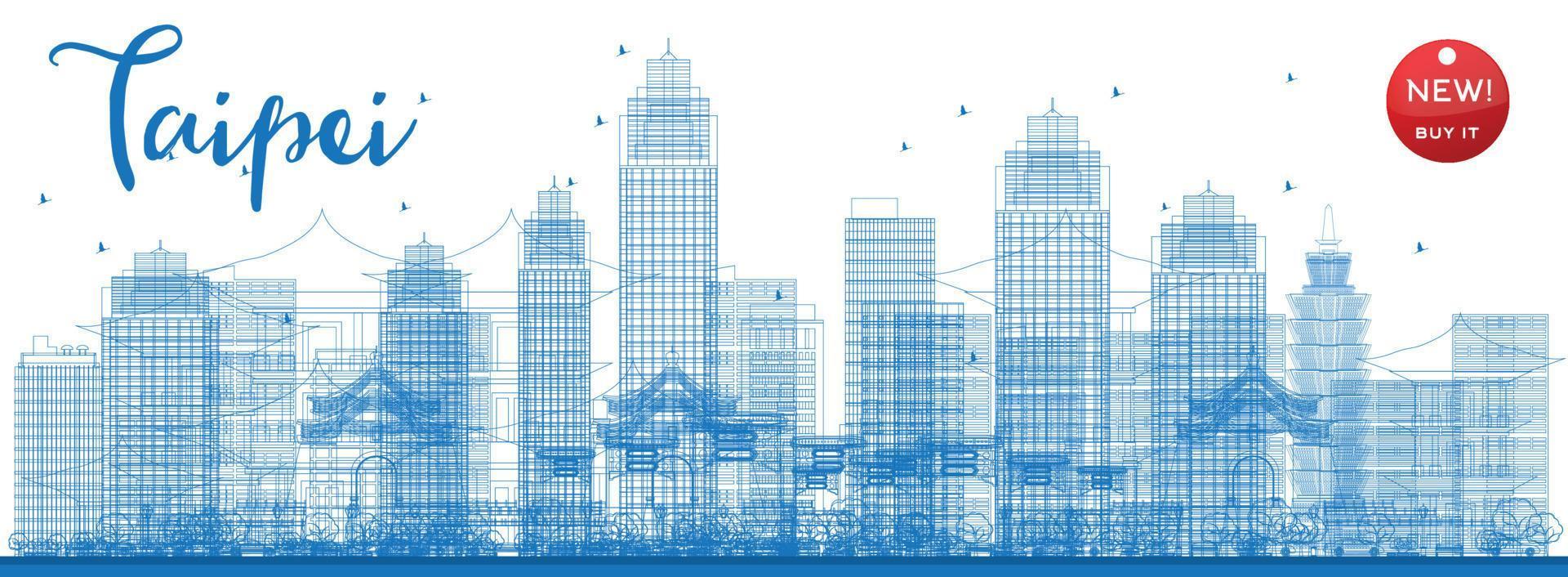 Outline Taipei skyline with blue landmarks. vector