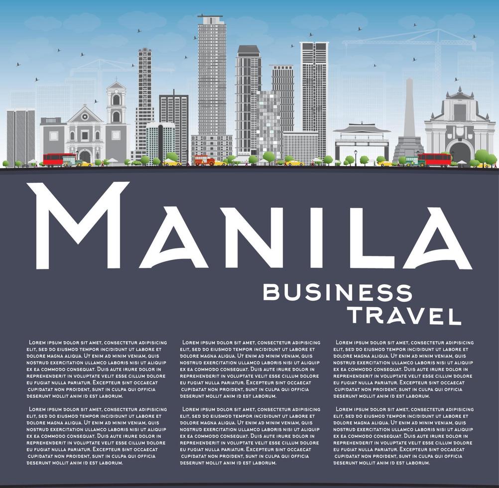 Manila Skyline with Gray Buildings and Blue Sky. vector