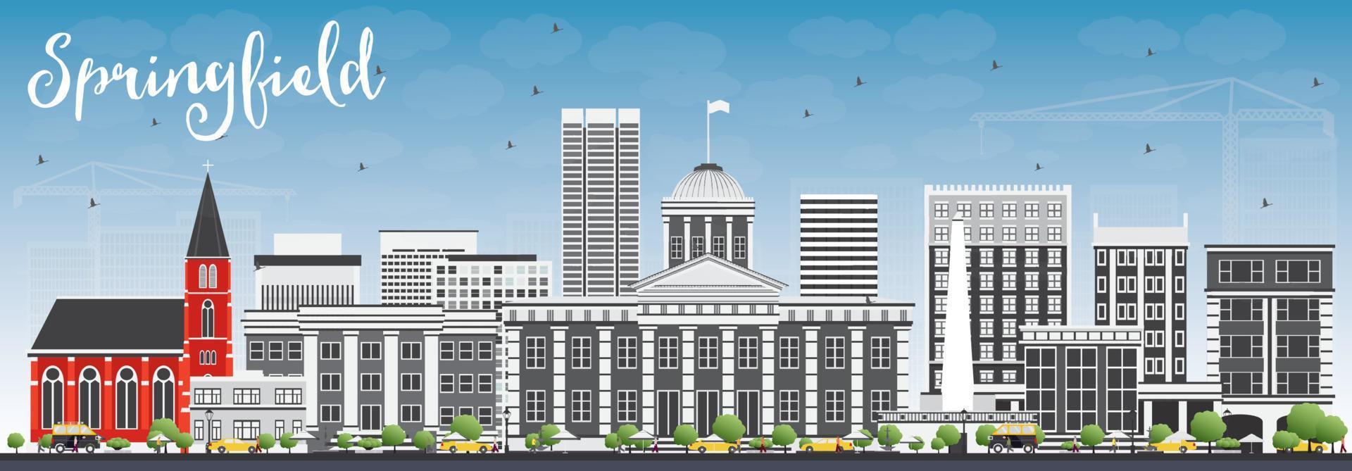 Springfield Skyline with Gray Buildings and Blue Sky. vector