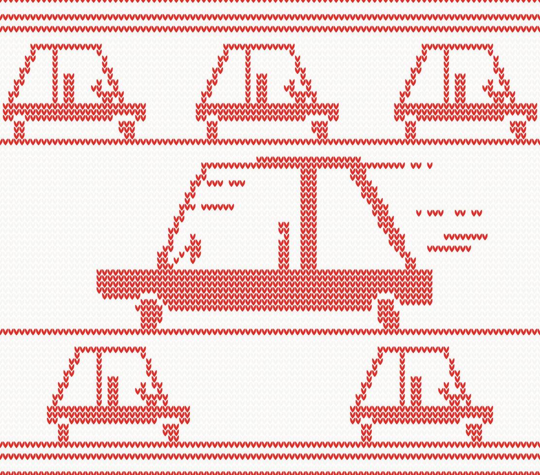 Red knitted car. Vector illustration.