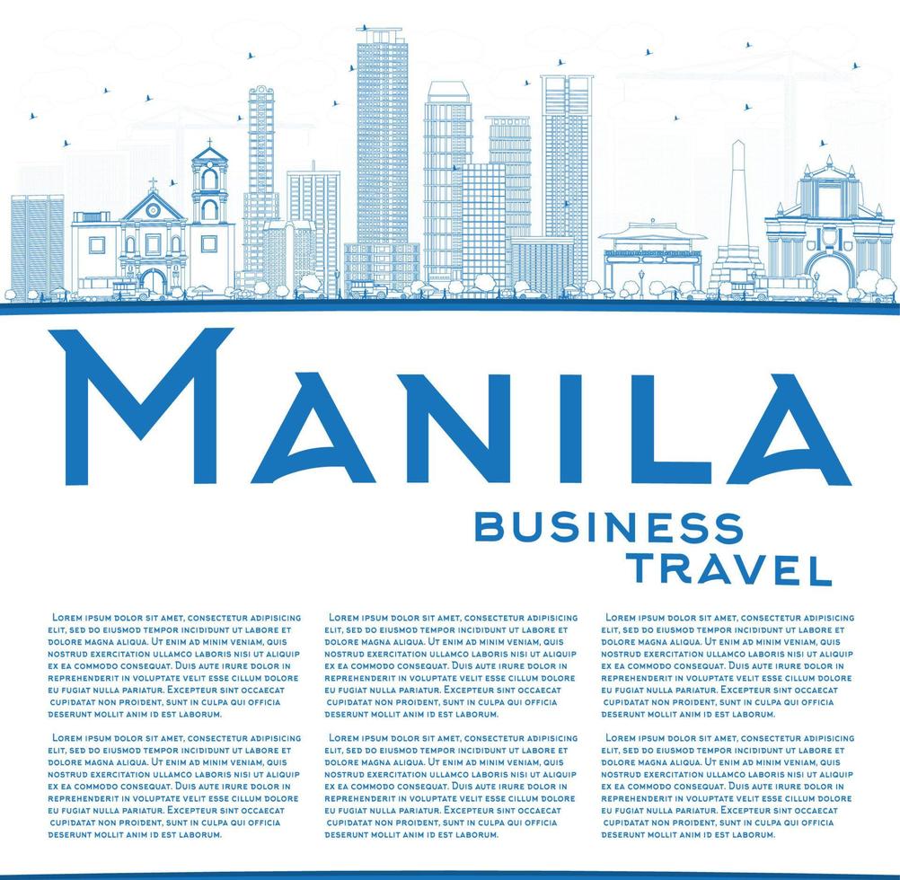 Outline Manila Skyline with Blue Buildings. vector