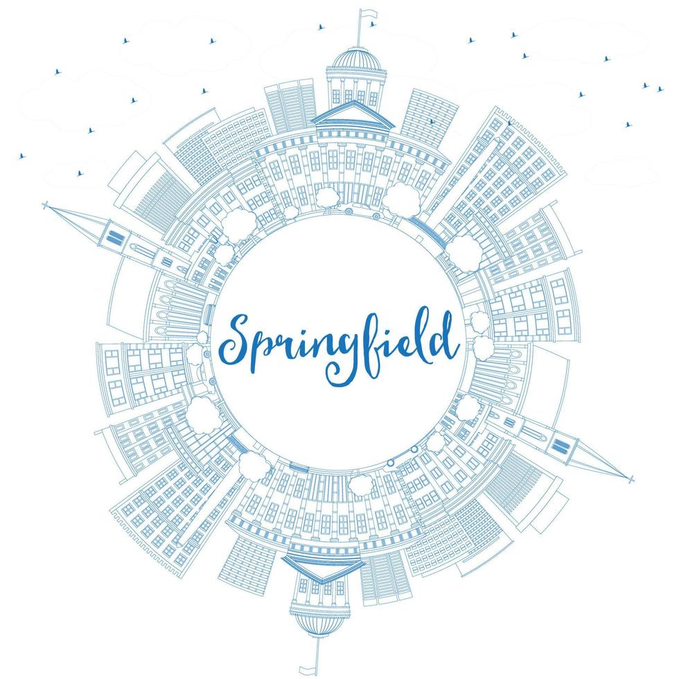 Outline Springfield Skyline with Blue Buildings and Copy Space. vector
