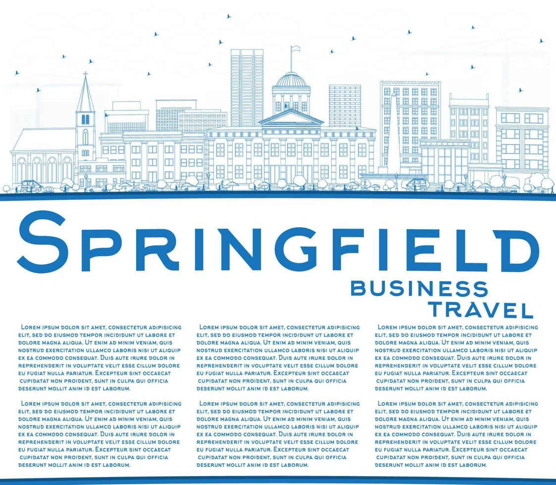 Outline Springfield Skyline with Blue Buildings and Copy Space. vector