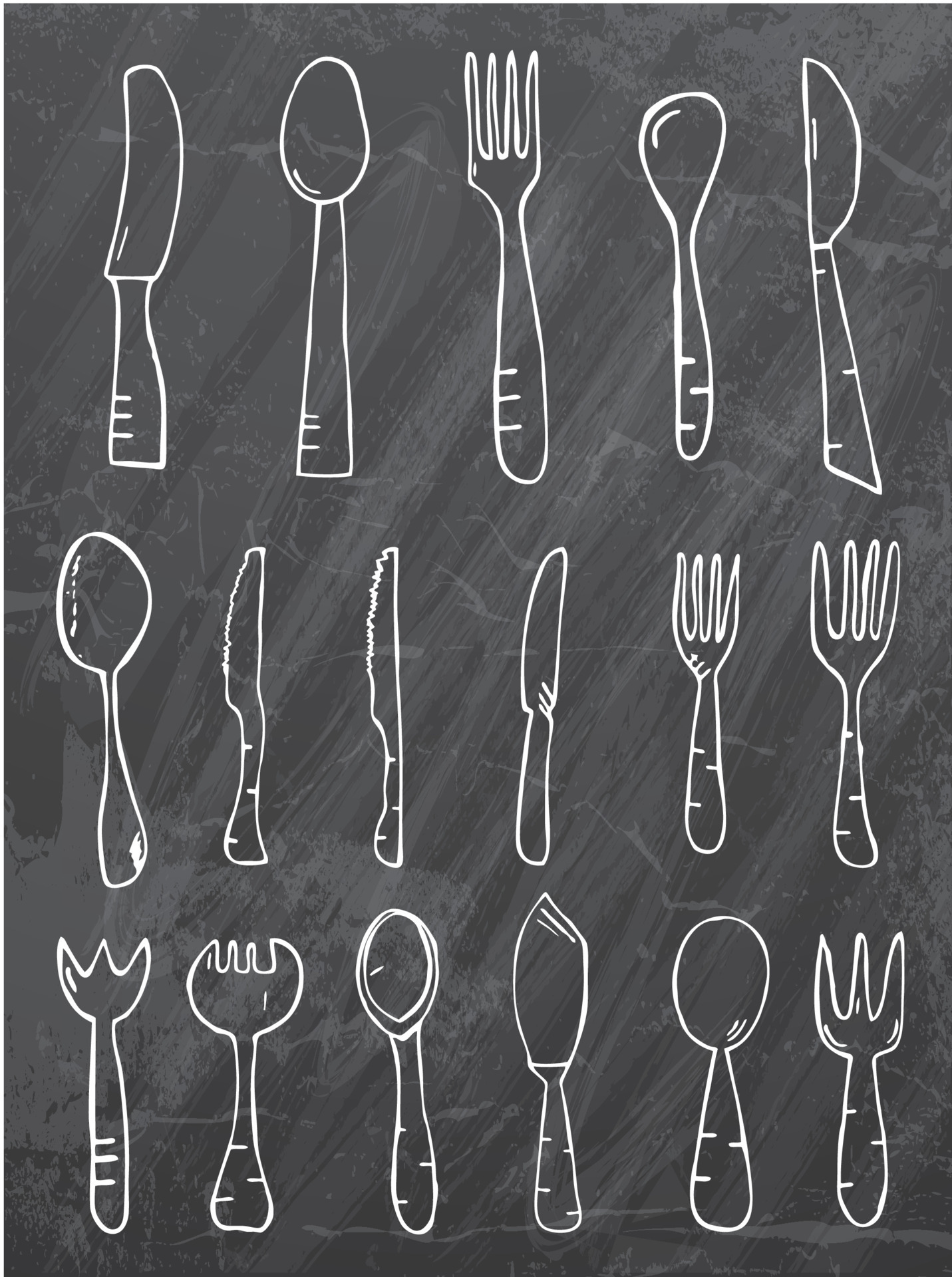 Spoon knife fork on black chalk board. 9445005 Vector Art at Vecteezy