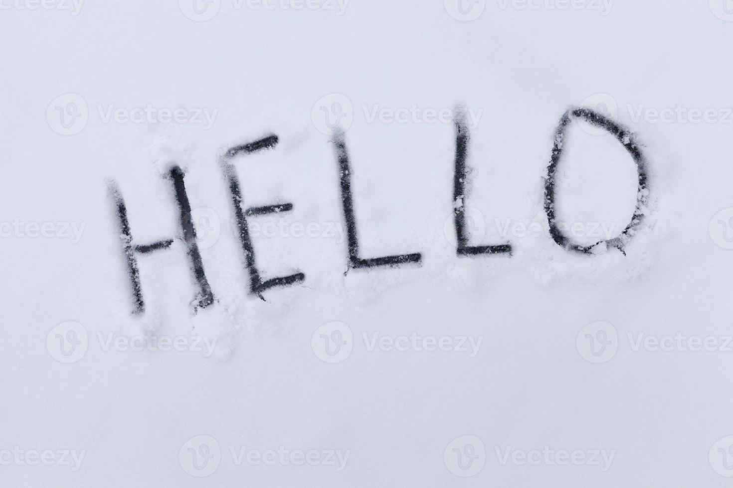 hello words drawn on the snow photo