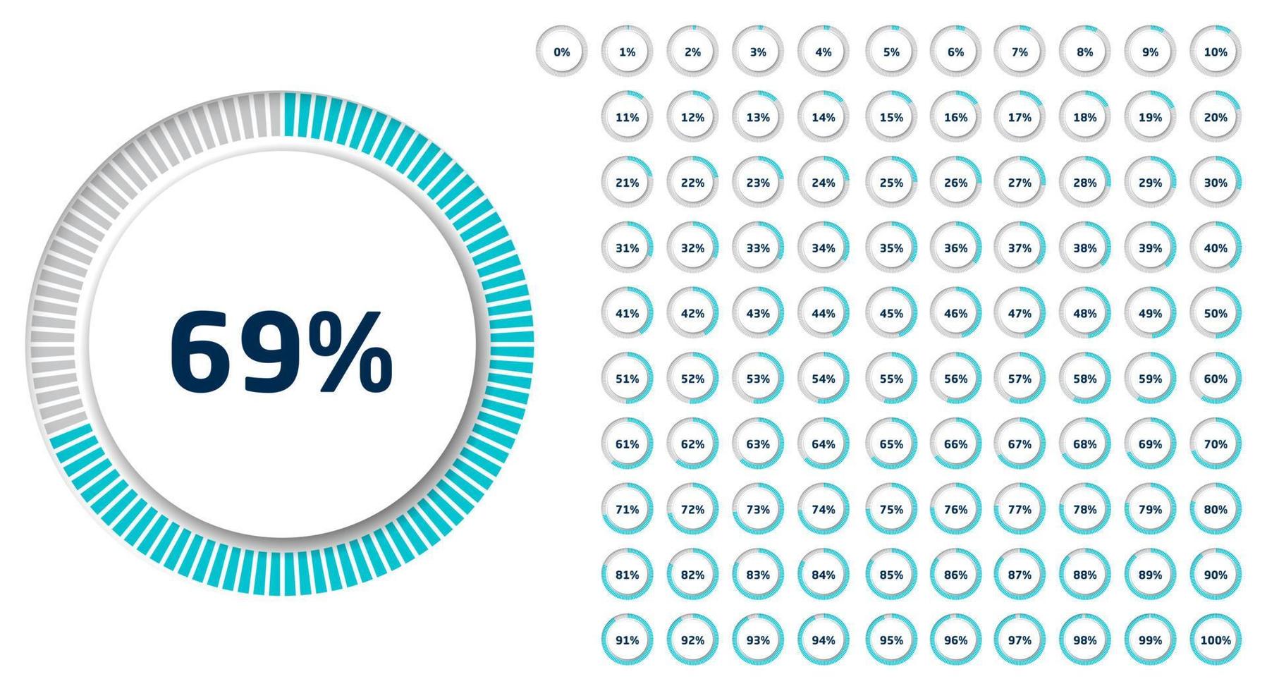 Set of circle percentage diagrams from 0 to 100 for infographics, Flat design vector