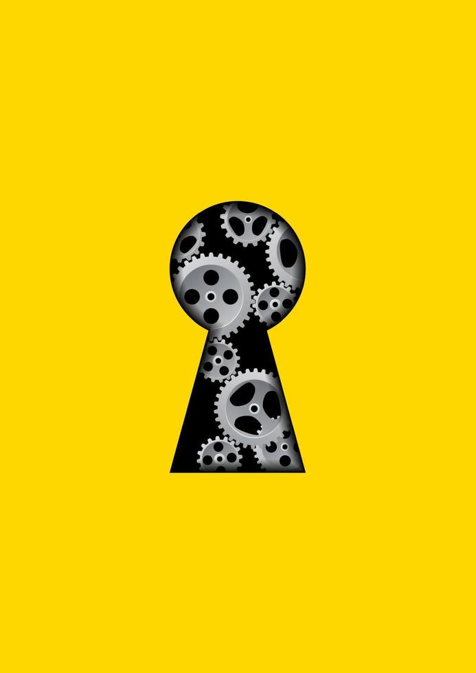 Keyhole and gear in yellow background, vector illustration concept design