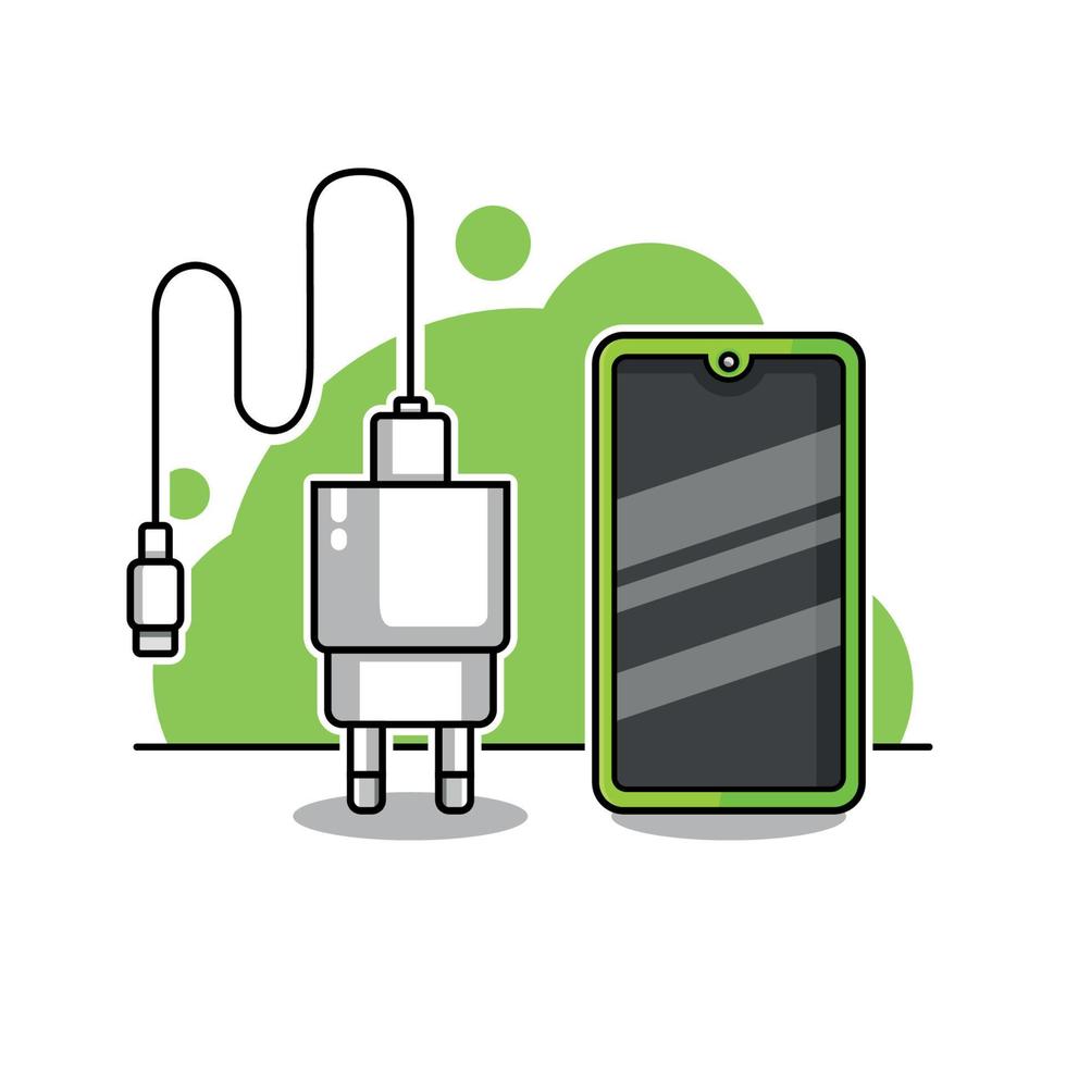 isolated handphone and charger cartoon vector illustration