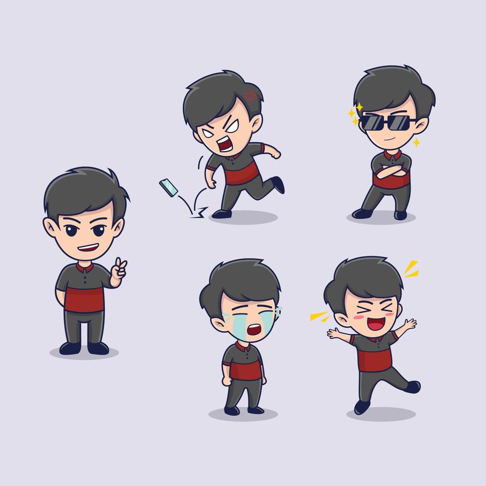 set of stickers cute boys free vector illustration