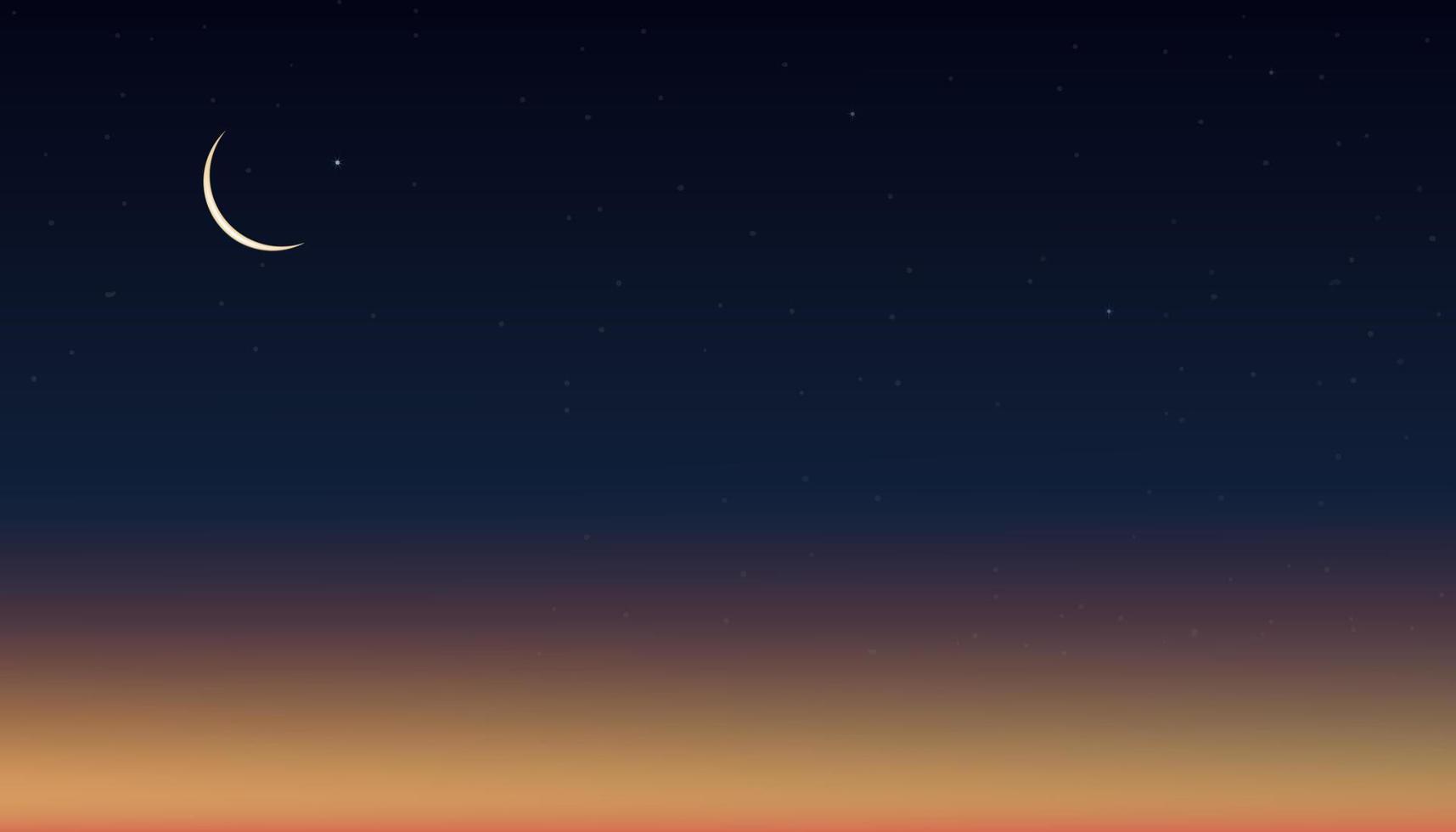 Islamic greeting Ramadan Kareem card design background with Crescent moon on dusk sunset sky background,Vector religions symbolic of Muslim for Ramadan Kareem,Eid Mubarak, Eid al adha.Eid al fitr vector
