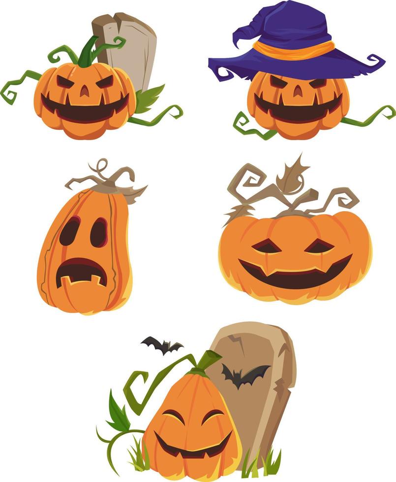 paquete de dibujos animados de calabaza de miedo vector