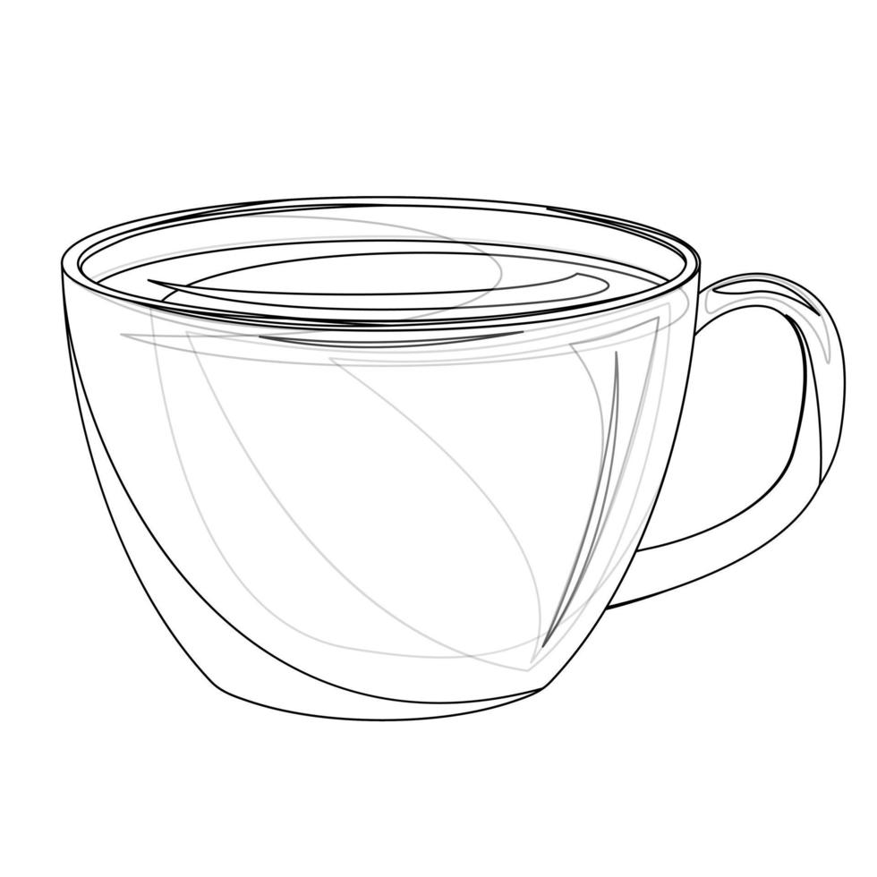 Vector image of a cup filled with hot drink in lines