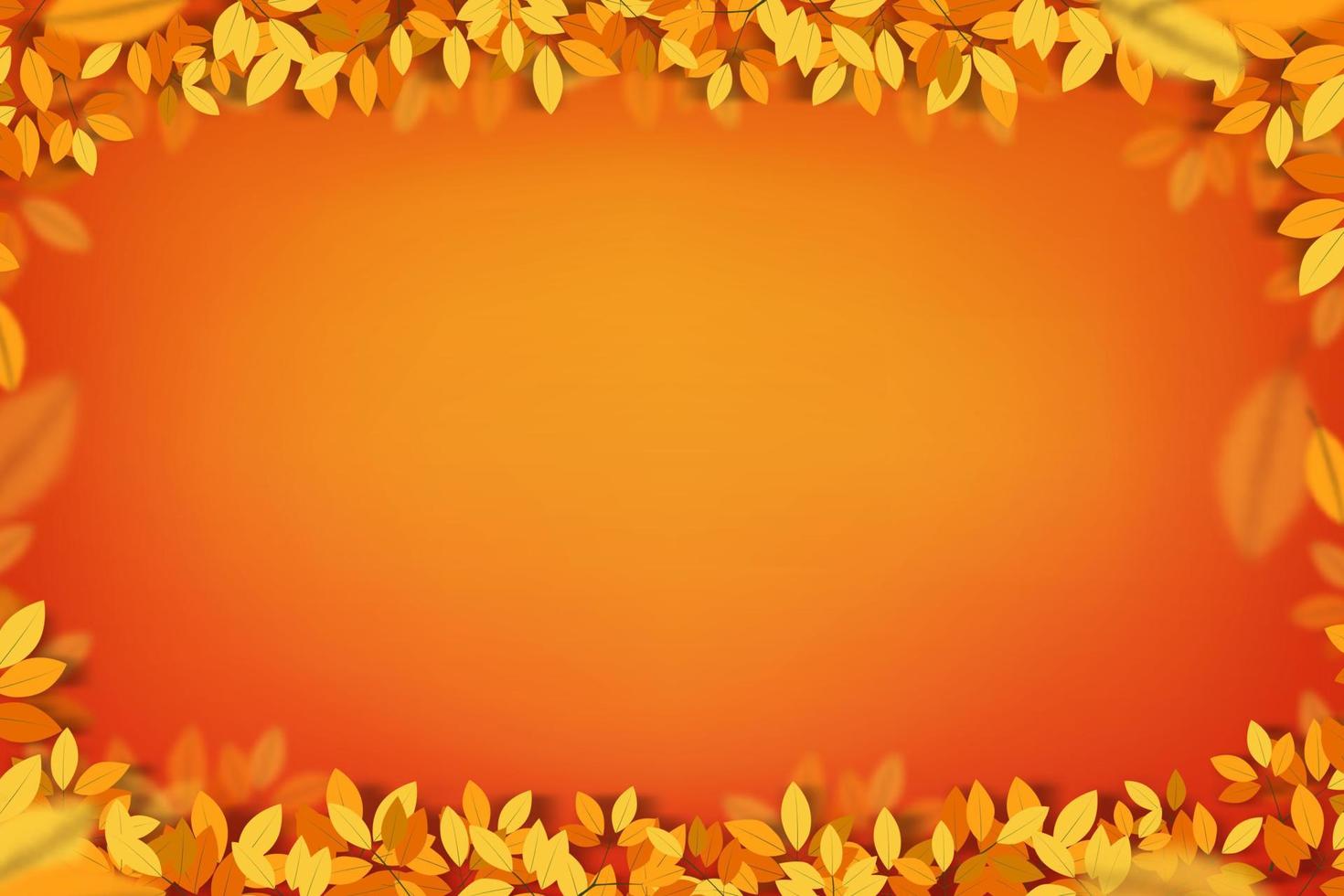 fondo de otoño, marco de hojas en naranja, fondo degradado amarillo, diseño de telón de fondo para la pancarta de venta de temporada de otoño, afiche, tarjeta de felicitación de acción de gracias, invitación al festival de la cosecha, estilo de arte de corte de papel vectorial vector