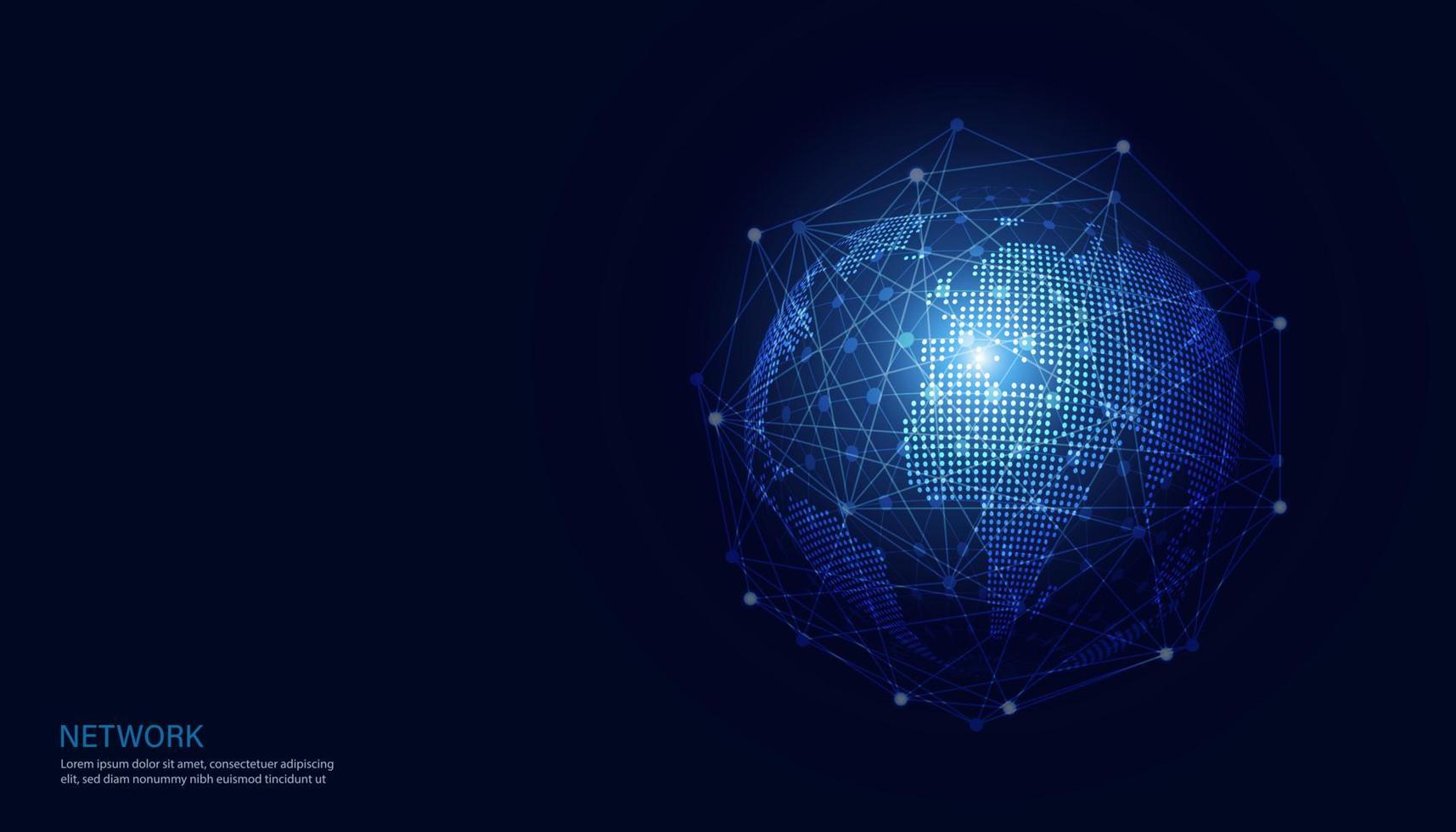 abstract global dot network circle digital connection and communication futuristic on blue background. vector