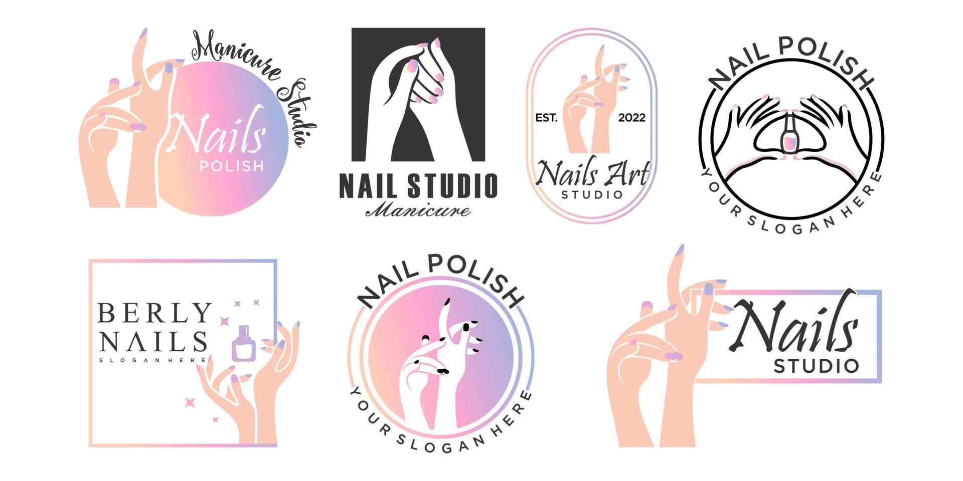 plantilla de diseño de logotipo de arte de uñas con esmalte de uñas vector